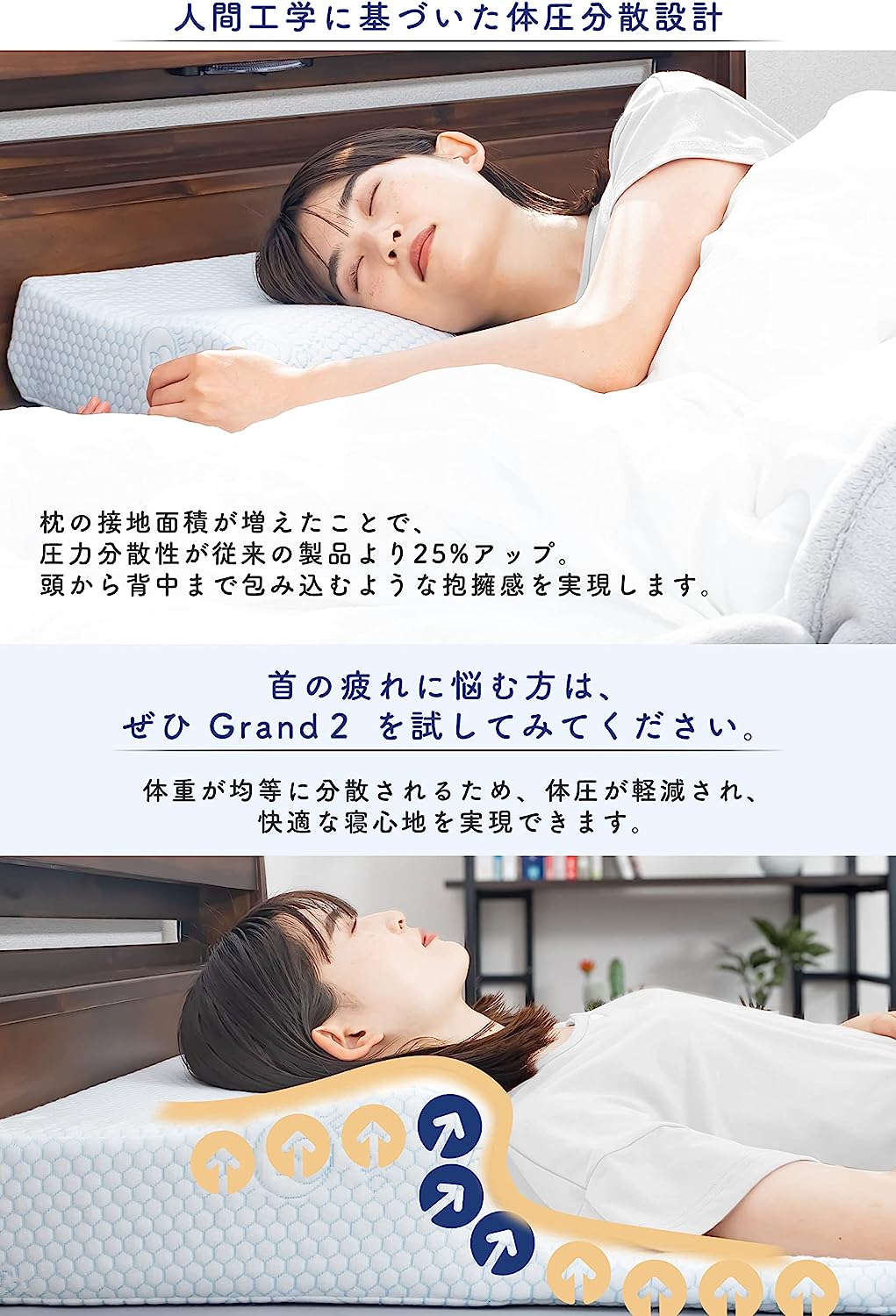 【HILO1】GRAND2 グランド枕 低反発 頭・首・肩をまるごと支える 横向き 仰向け