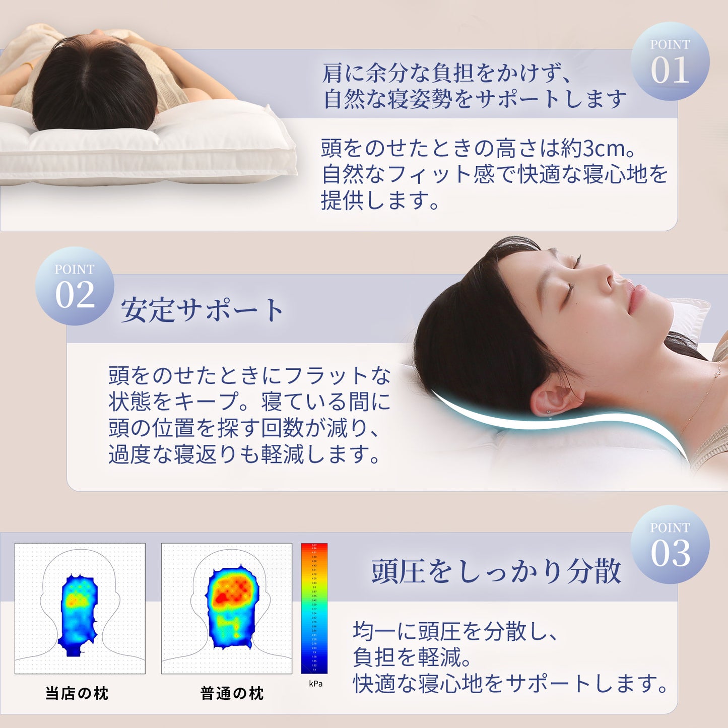 【hp6】枕 まくら枕 カバー2枚プレゼント 低め枕 6セクション構造