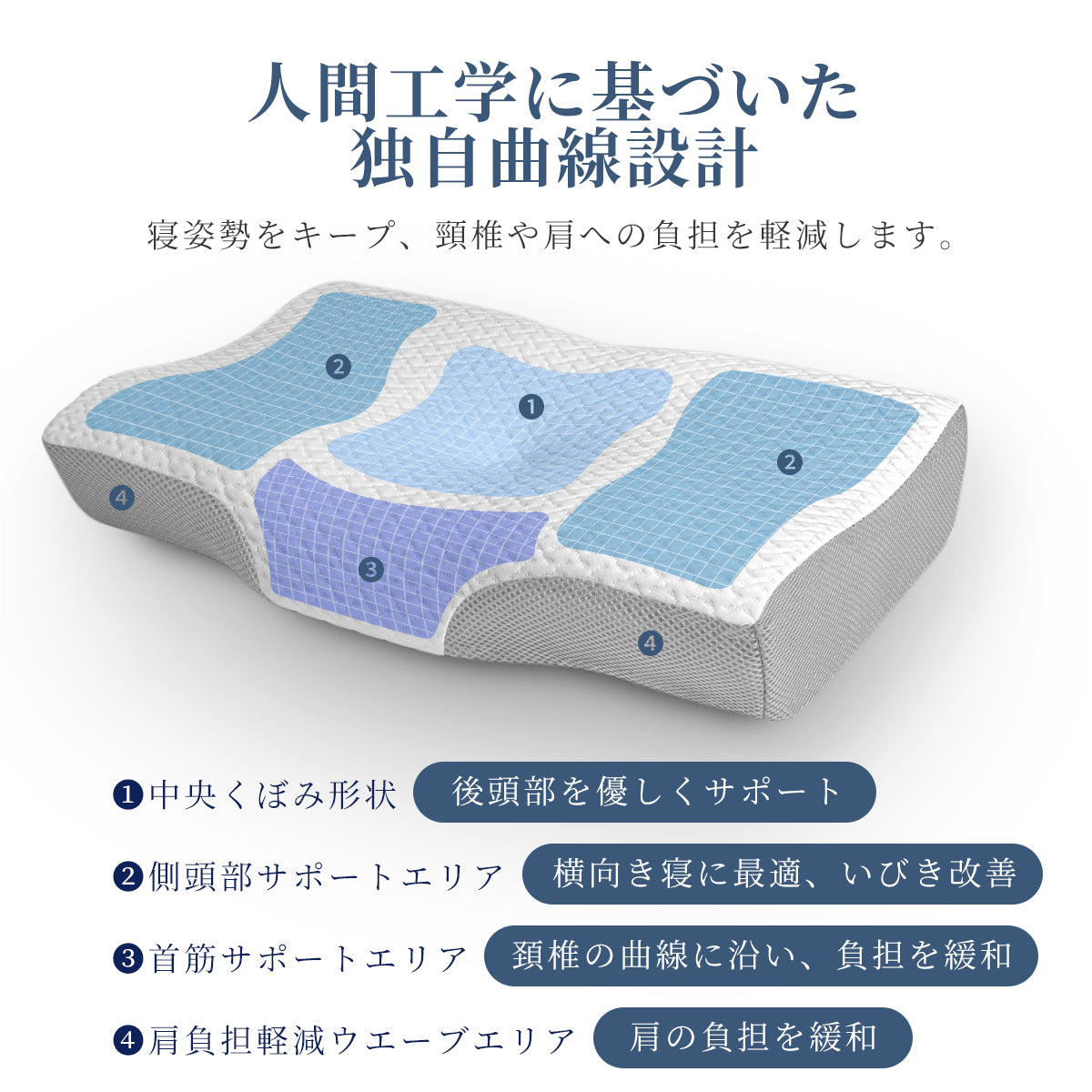 【HILO1】プレミアム低反発枕 人間工学に基づいたデザイン 高さ調節可能 竹炭配合